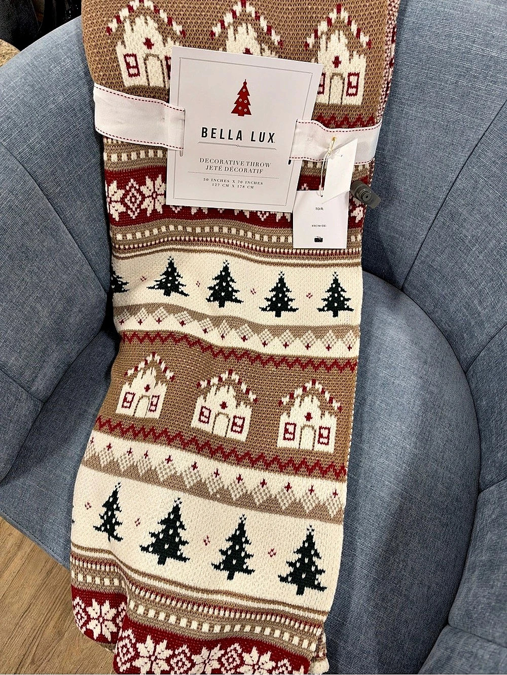 Bella Lux Holiday Pattern Scarf in Brown & Cream NWT